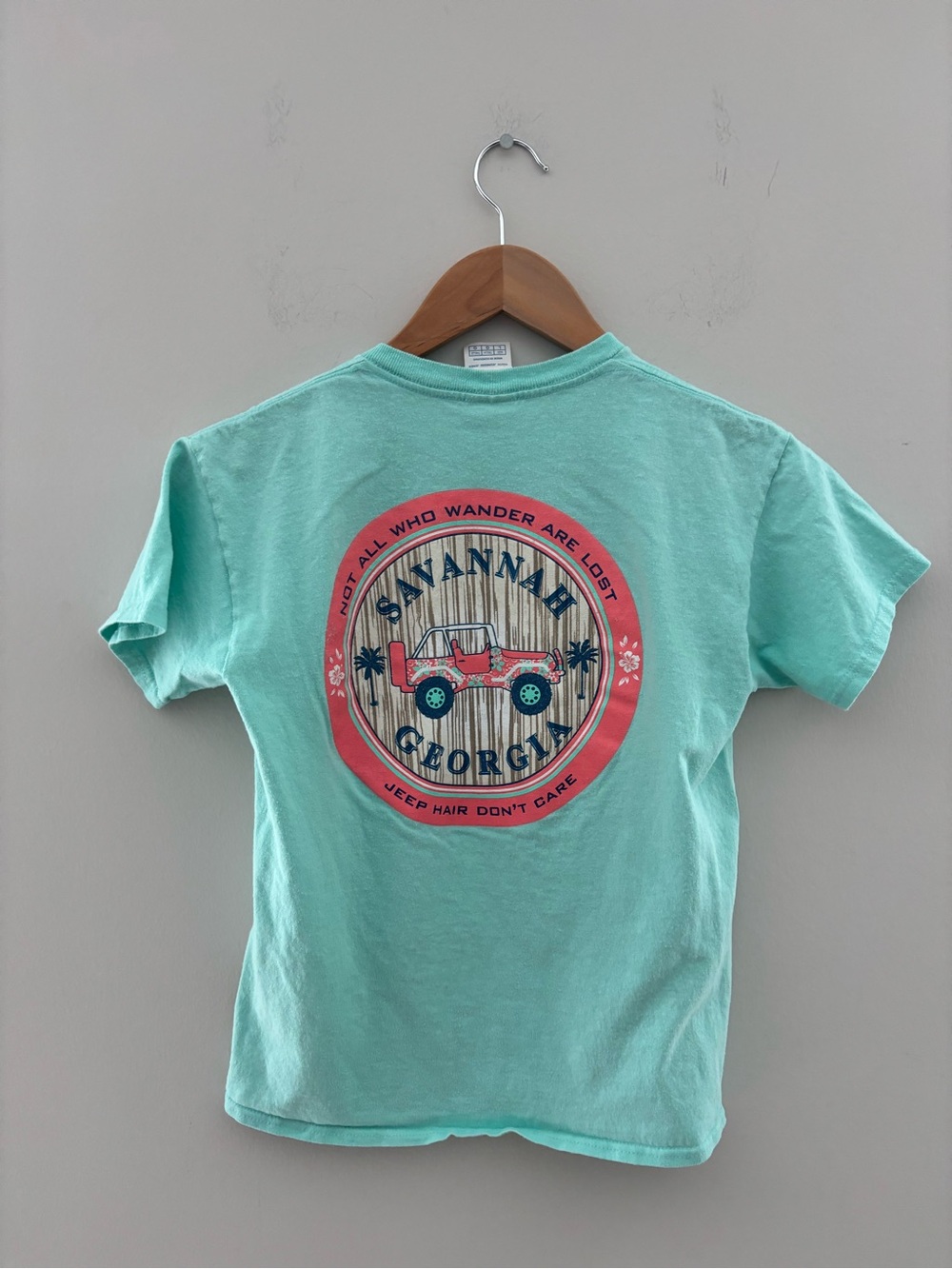 Savannah Georgia Jeep Hair Don't Care Graphic T-Shirt Girls Youth Large Mint